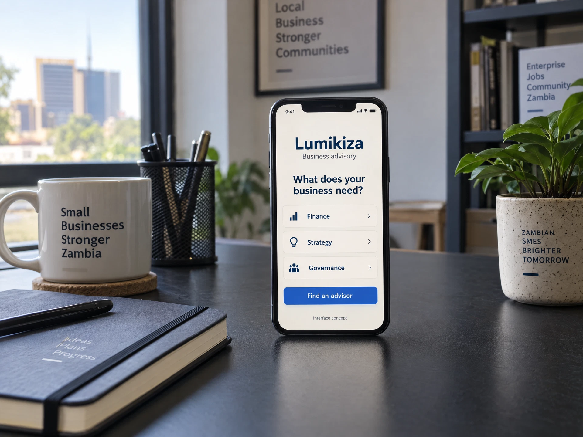 Illustrative Lumikiza advisory interface concept on a smartphone